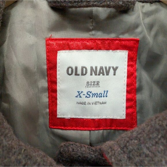 Old Navy Wool Bland Coat Womens Red Brown Colorblock Hooded Full Zip Lined Sz XS - Picture 7 of 15